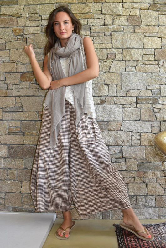 Arbi Gingham Pocket Culotte Pant Hazelnut